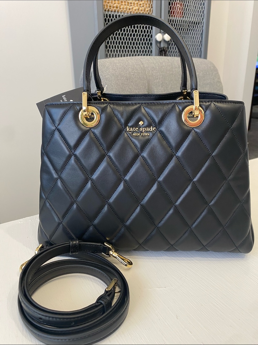 Kate Spade Black Quilted Leather Carey Sullivan Satchel Shoulder Bag NWT